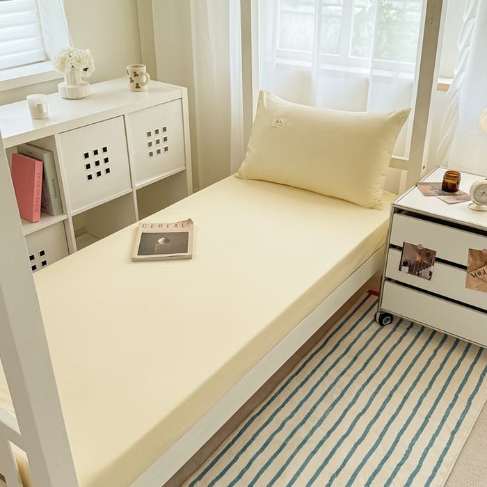 91家纺网 家纺一手货源 找家纺 眠博士 2025新款A类40支13372全棉纯棉纯色学生床三件套 浅黄