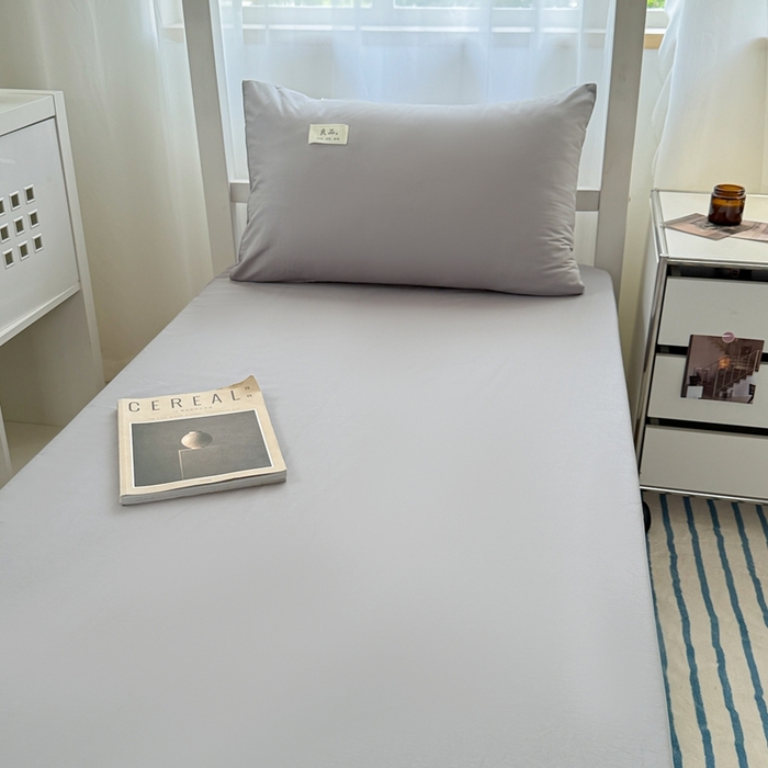 91家纺网 家纺一手货源 找家纺 眠博士 2025新款A类40支13372全棉纯棉纯色学生床三件套 银灰色