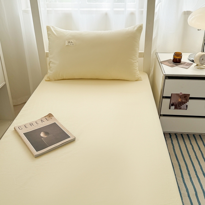 91家纺网 家纺一手货源 找家纺 眠博士 2025新款A类40支13372全棉纯棉纯色学生床三件套 浅黄