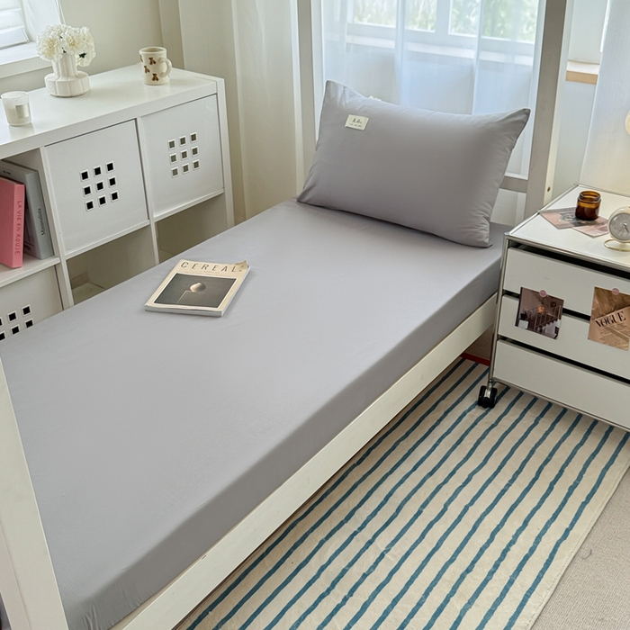 91家纺网 家纺一手货源 找家纺 眠博士 2025新款A类40支13372全棉纯棉纯色学生床三件套 银灰色