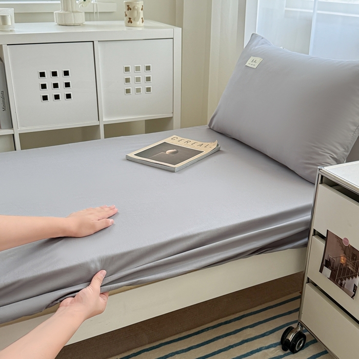 91家纺网 家纺一手货源 找家纺 眠博士 2025新款A类40支13372全棉纯棉纯色学生床三件套 银灰色