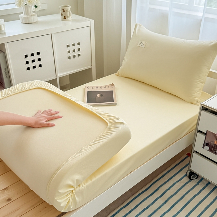 91家纺网 家纺一手货源 找家纺 眠博士 2025新款A类40支13372全棉纯棉纯色学生床三件套 浅黄