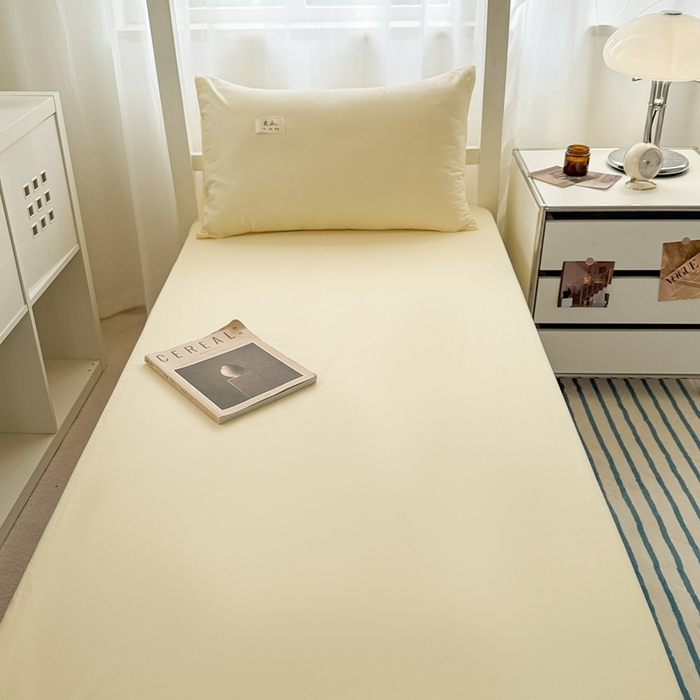 91家纺网 家纺一手货源 找家纺 眠博士 2025新款A类40支13372全棉纯棉纯色学生床三件套 浅黄