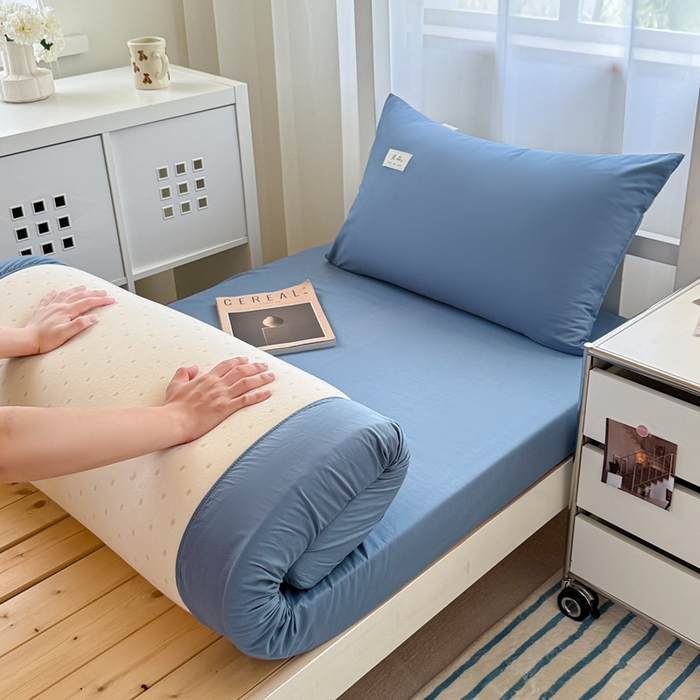 91家纺网 家纺一手货源 找家纺 眠博士 2025新款A类40支13372全棉纯棉纯色学生床三件套 宝蓝