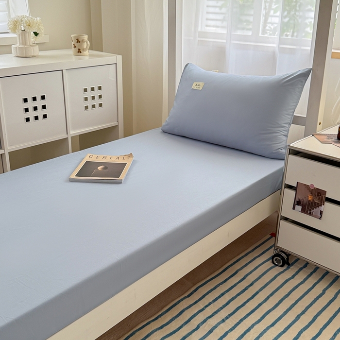 91家纺网 家纺一手货源 找家纺 眠博士 2025新款A类40支13372全棉纯棉纯色学生床三件套 浅蓝