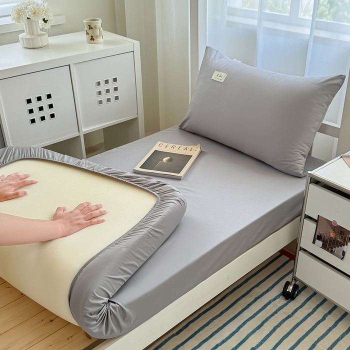 91家纺网 家纺一手货源 找家纺 眠博士 2025新款A类40支13372全棉纯棉纯色学生床三件套 银灰色