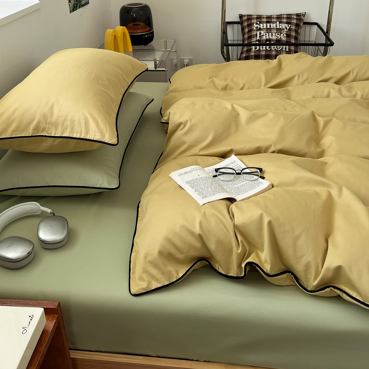 91家纺网 家纺一手货源 找家纺 三朵家纺 2025新款50支加厚全棉纯棉磨毛混搭四件套-美拉德系列 芥末黄