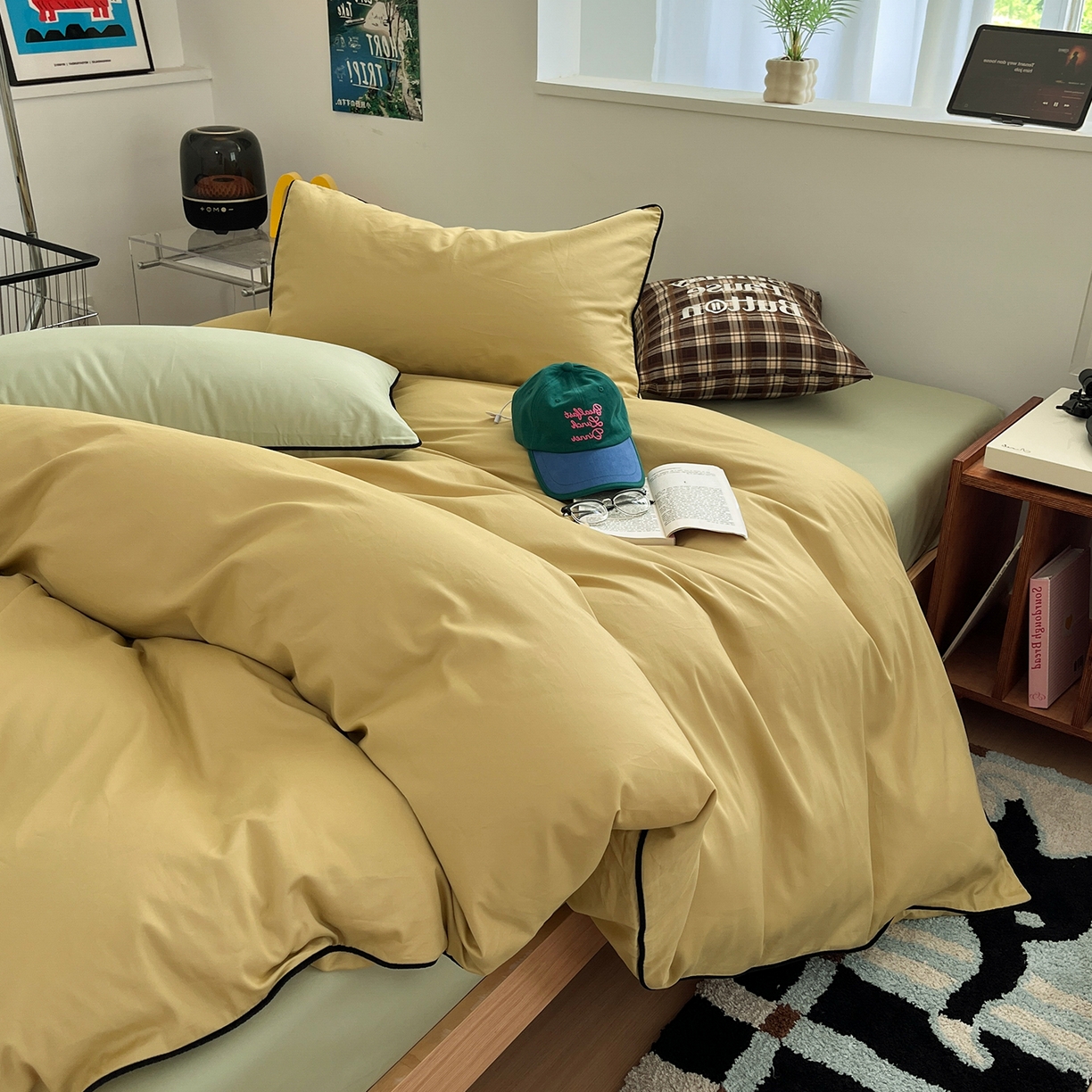 91家纺网 家纺一手货源 找家纺 三朵家纺 2025新款50支加厚全棉纯棉磨毛混搭四件套-美拉德系列 芥末黄