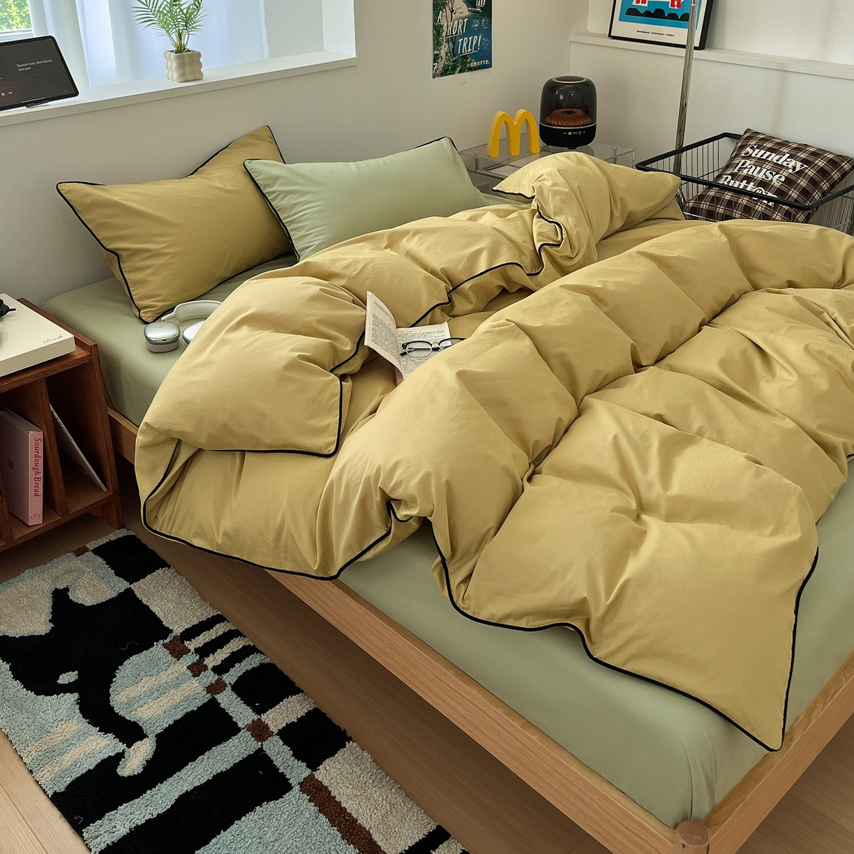 91家纺网 家纺一手货源 找家纺 三朵家纺 2025新款50支加厚全棉纯棉磨毛混搭四件套-美拉德系列 芥末黄