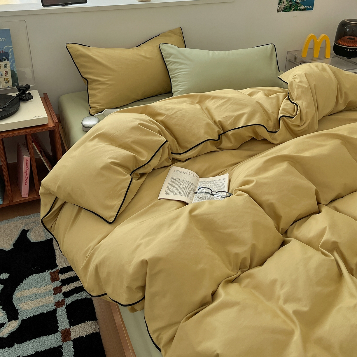 91家纺网 家纺一手货源 找家纺 三朵家纺 2025新款50支加厚全棉纯棉磨毛混搭四件套-美拉德系列 芥末黄