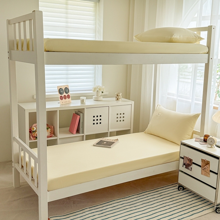 91家纺网 家纺一手货源 找家纺 眠博士 2025新款A类40支13372全棉纯棉纯色学生床三件套 浅黄