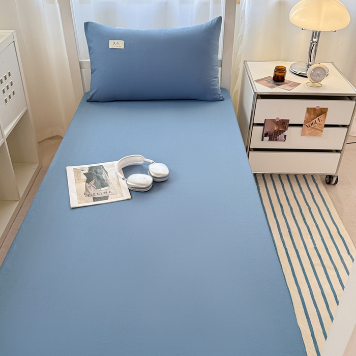 91家纺网 家纺一手货源 找家纺 眠博士 2025新款A类40支13372全棉纯棉纯色学生床三件套 宝蓝