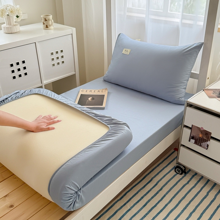 91家纺网 家纺一手货源 找家纺 眠博士 2025新款A类40支13372全棉纯棉纯色学生床三件套 浅蓝