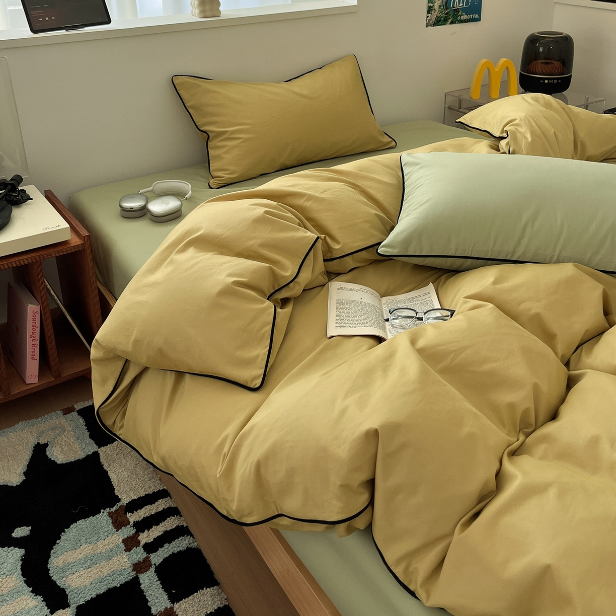 91家纺网 家纺一手货源 找家纺 三朵家纺 2025新款50支加厚全棉纯棉磨毛混搭四件套-美拉德系列 芥末黄