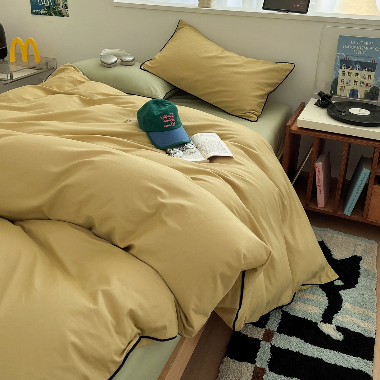 91家纺网 家纺一手货源 找家纺 三朵家纺 2025新款50支加厚全棉纯棉磨毛混搭四件套-美拉德系列 芥末黄