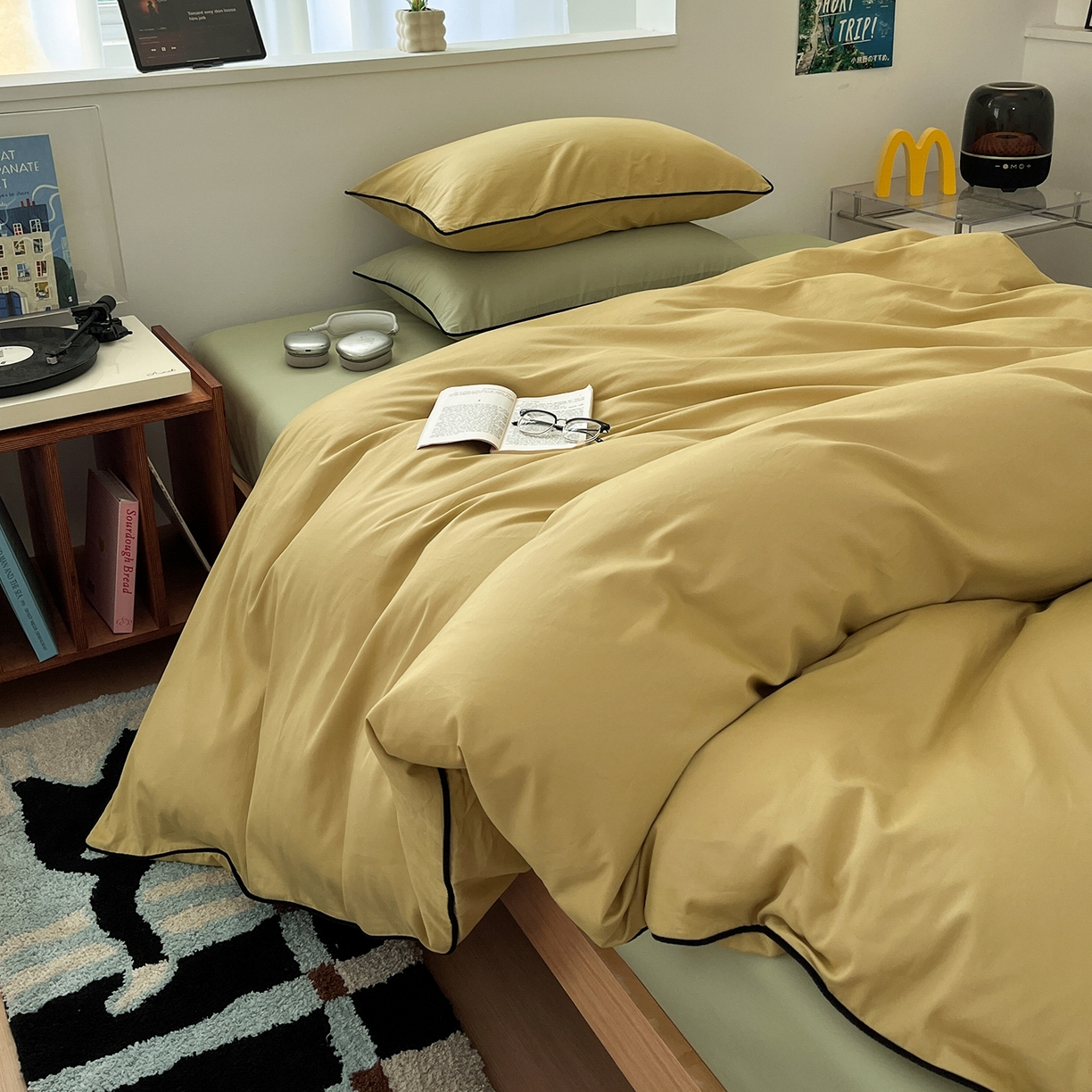 91家纺网 家纺一手货源 找家纺 三朵家纺 2025新款50支加厚全棉纯棉磨毛混搭四件套-美拉德系列 芥末黄