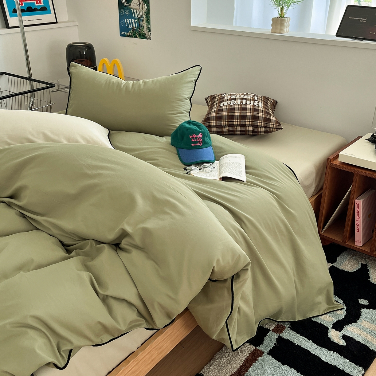 91家纺网 家纺一手货源 找家纺 三朵家纺 2025新款50支加厚全棉纯棉磨毛混搭四件套-美拉德系列 绿萝色