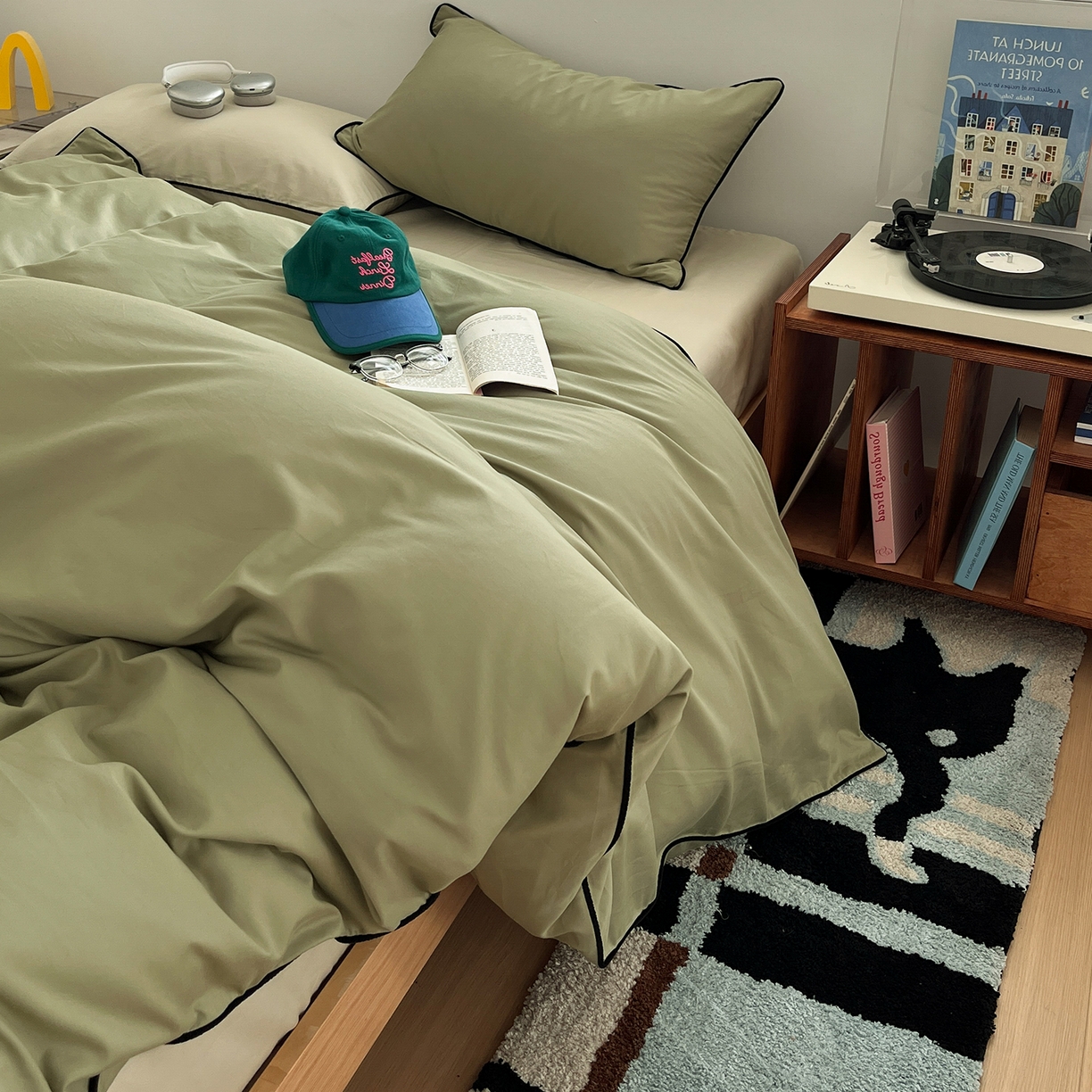 91家纺网 家纺一手货源 找家纺 三朵家纺 2025新款50支加厚全棉纯棉磨毛混搭四件套-美拉德系列 绿萝色