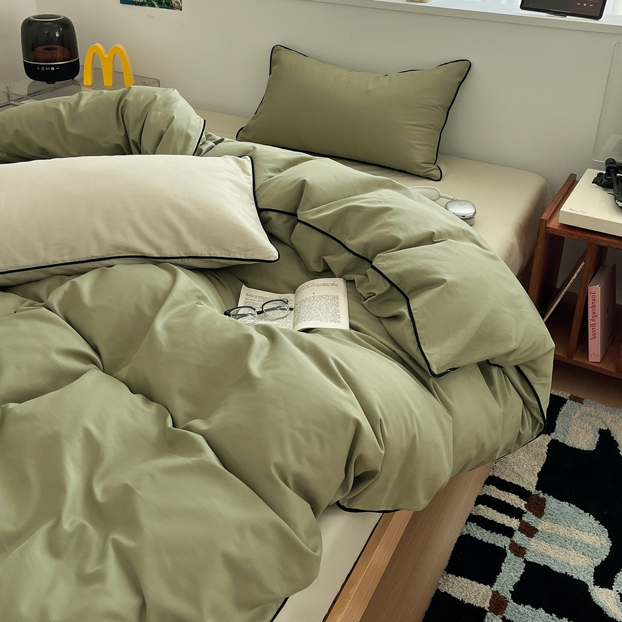 91家纺网 家纺一手货源 找家纺 三朵家纺 2025新款50支加厚全棉纯棉磨毛混搭四件套-美拉德系列 绿萝色