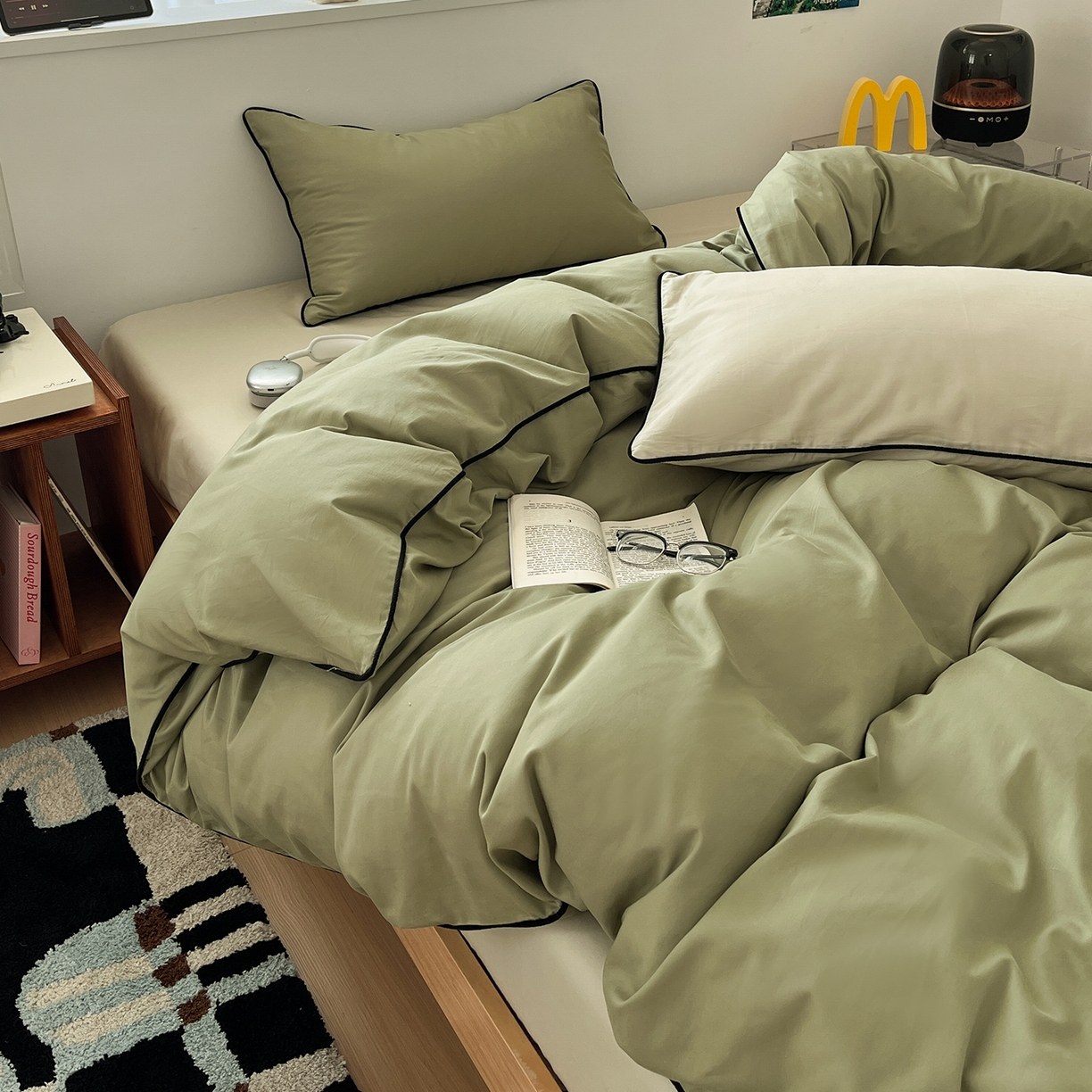 91家纺网 家纺一手货源 找家纺 三朵家纺 2025新款50支加厚全棉纯棉磨毛混搭四件套-美拉德系列 绿萝色