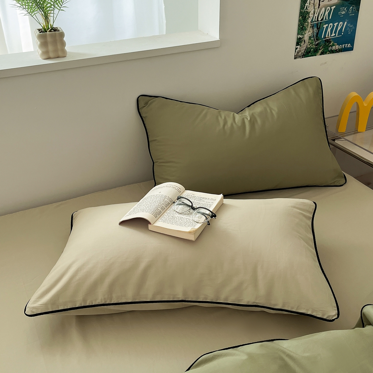 91家纺网 家纺一手货源 找家纺 三朵家纺 2025新款50支加厚全棉纯棉磨毛混搭四件套-美拉德系列 绿萝色