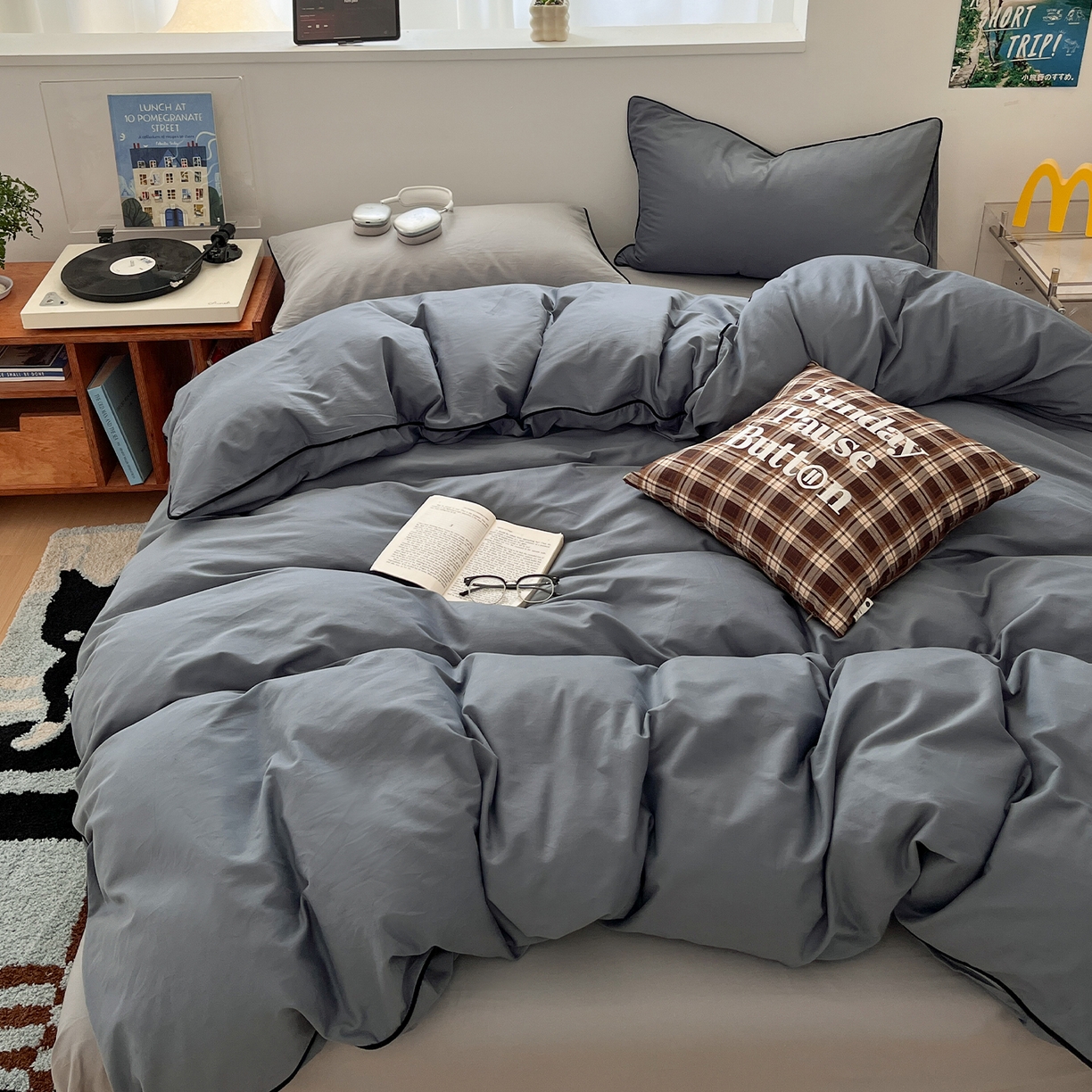 三朵家纺 2025新款50支加厚全棉纯棉磨毛混搭四件套-美拉德系列 青石灰