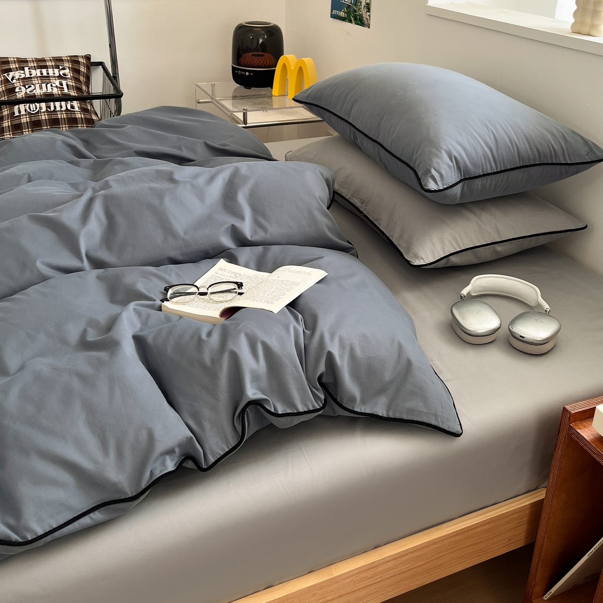 91家纺网 家纺一手货源 找家纺 三朵家纺 2025新款50支加厚全棉纯棉磨毛混搭四件套-美拉德系列 青石灰