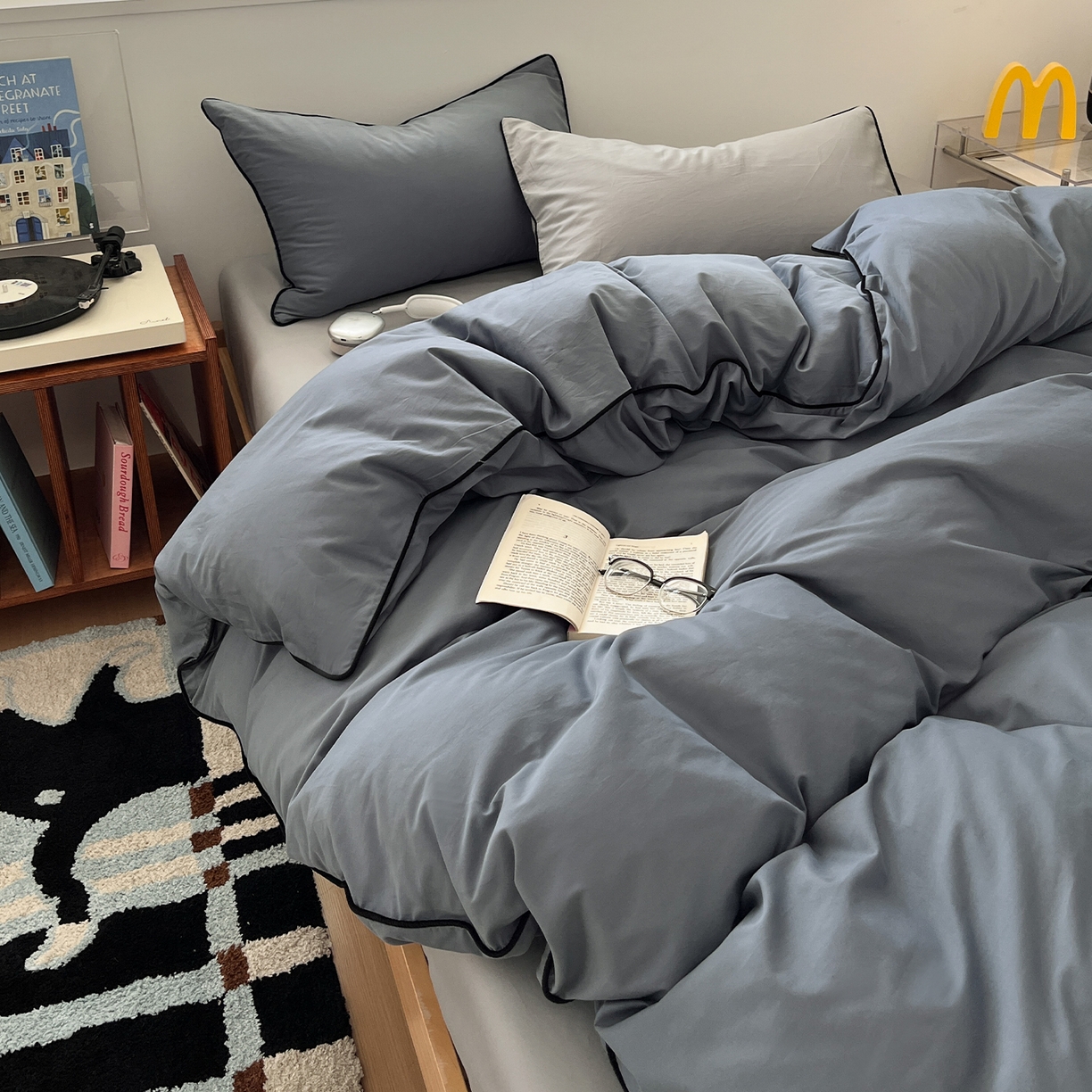 91家纺网 家纺一手货源 找家纺 三朵家纺 2025新款50支加厚全棉纯棉磨毛混搭四件套-美拉德系列 青石灰