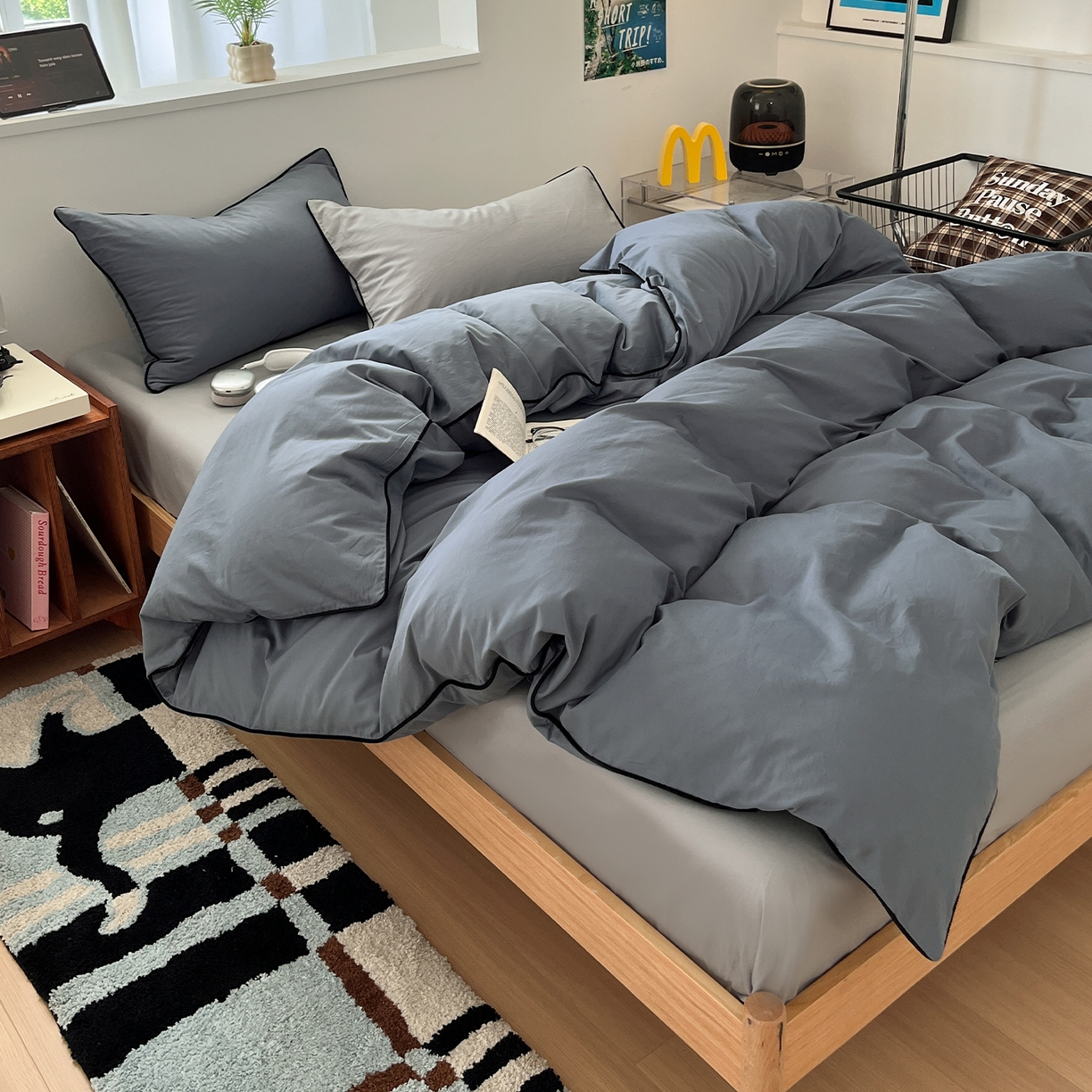 91家纺网 家纺一手货源 找家纺 三朵家纺 2025新款50支加厚全棉纯棉磨毛混搭四件套-美拉德系列 青石灰