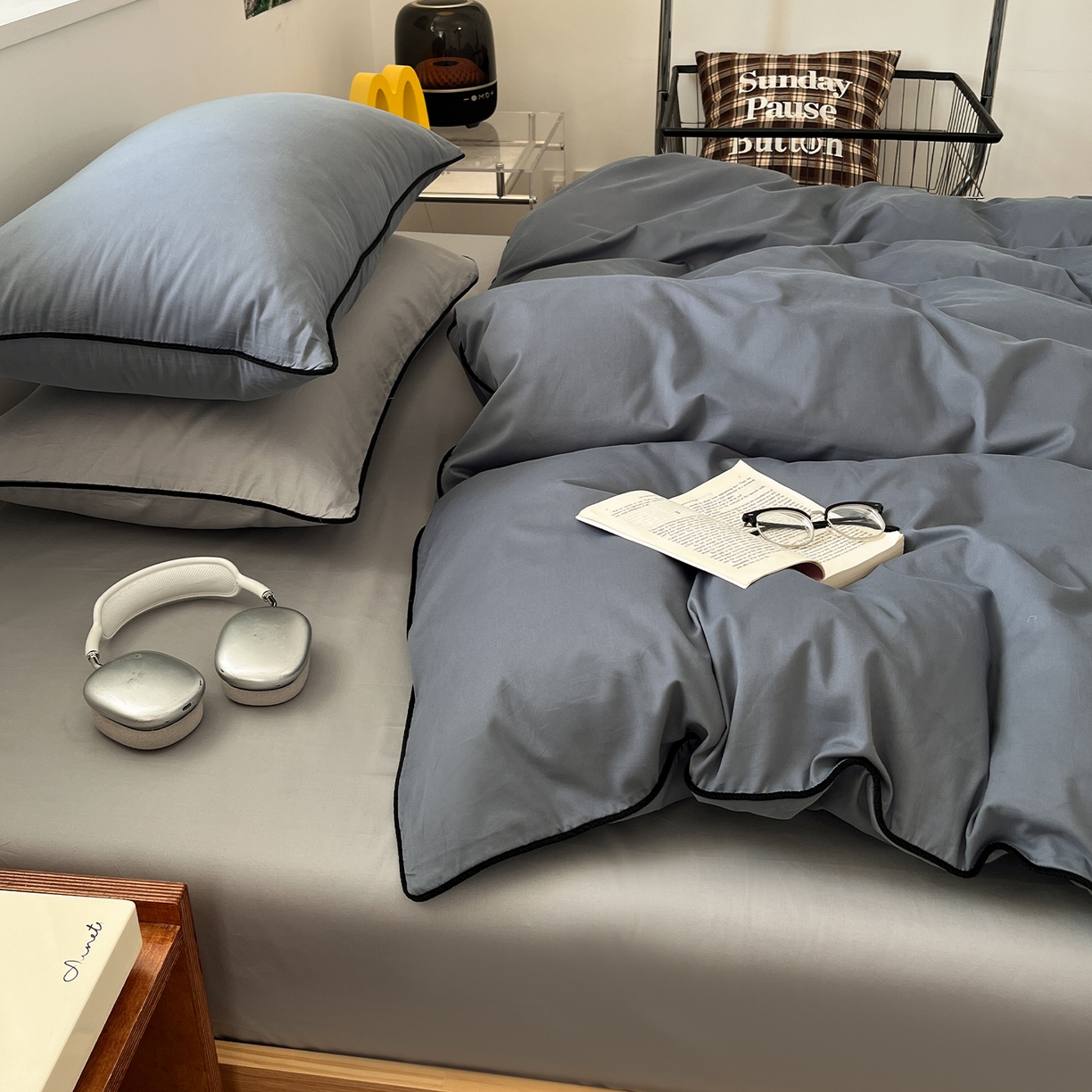 91家纺网 家纺一手货源 找家纺 三朵家纺 2025新款50支加厚全棉纯棉磨毛混搭四件套-美拉德系列 青石灰