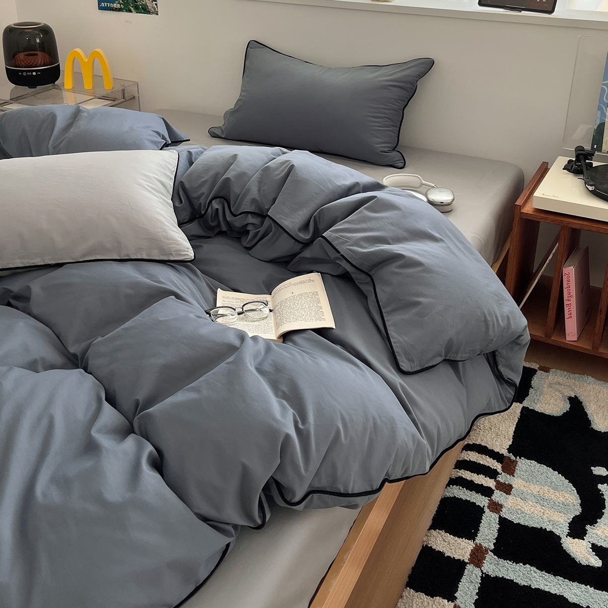 91家纺网 家纺一手货源 找家纺 三朵家纺 2025新款50支加厚全棉纯棉磨毛混搭四件套-美拉德系列 青石灰