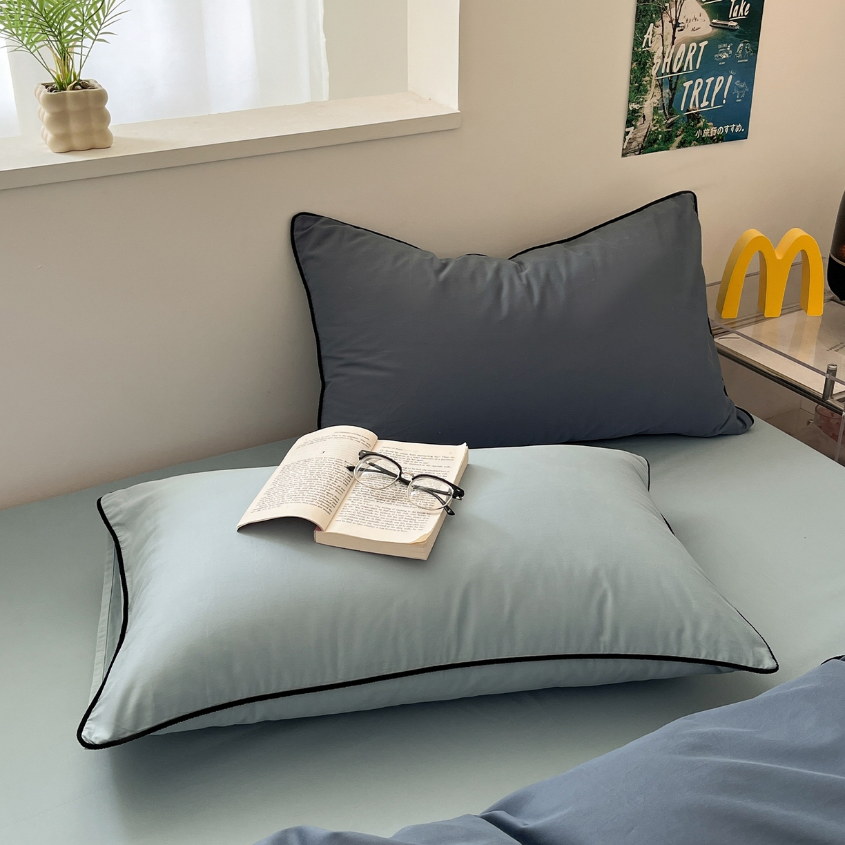 91家纺网 家纺一手货源 找家纺 三朵家纺 2025新款50支加厚全棉纯棉磨毛混搭四件套-美拉德系列 秋波蓝