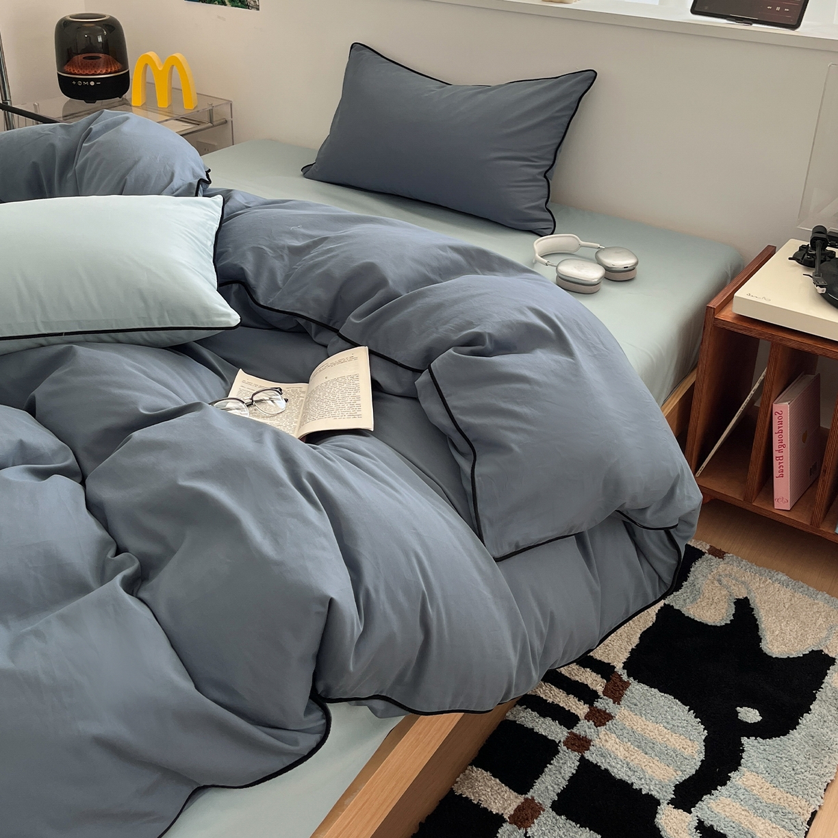 91家纺网 家纺一手货源 找家纺 三朵家纺 2025新款50支加厚全棉纯棉磨毛混搭四件套-美拉德系列 秋波蓝