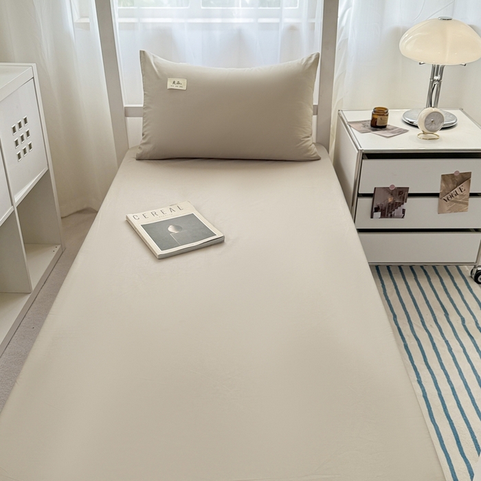 91家纺网 家纺一手货源 找家纺 眠博士 2025新款A类40支13372全棉纯棉纯色学生床三件套 杏色