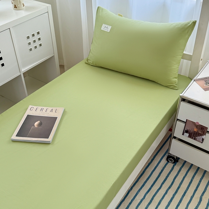 91家纺网 家纺一手货源 找家纺 眠博士 2025新款A类40支13372全棉纯棉纯色学生床三件套 浅绿
