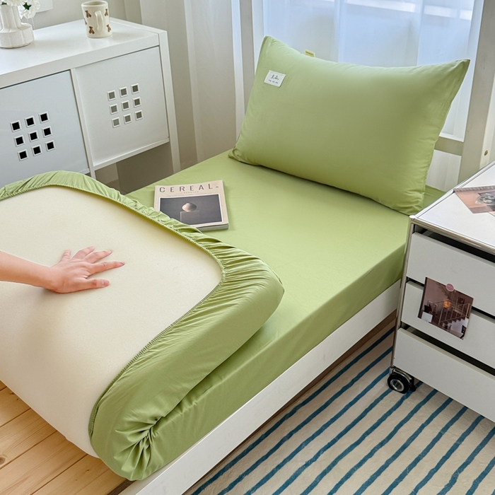 91家纺网 家纺一手货源 找家纺 眠博士 2025新款A类40支13372全棉纯棉纯色学生床三件套 浅绿