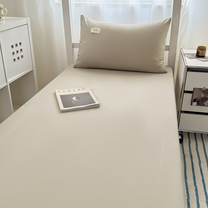 91家纺网 家纺一手货源 找家纺 眠博士 2025新款A类40支13372全棉纯棉纯色学生床三件套 杏色