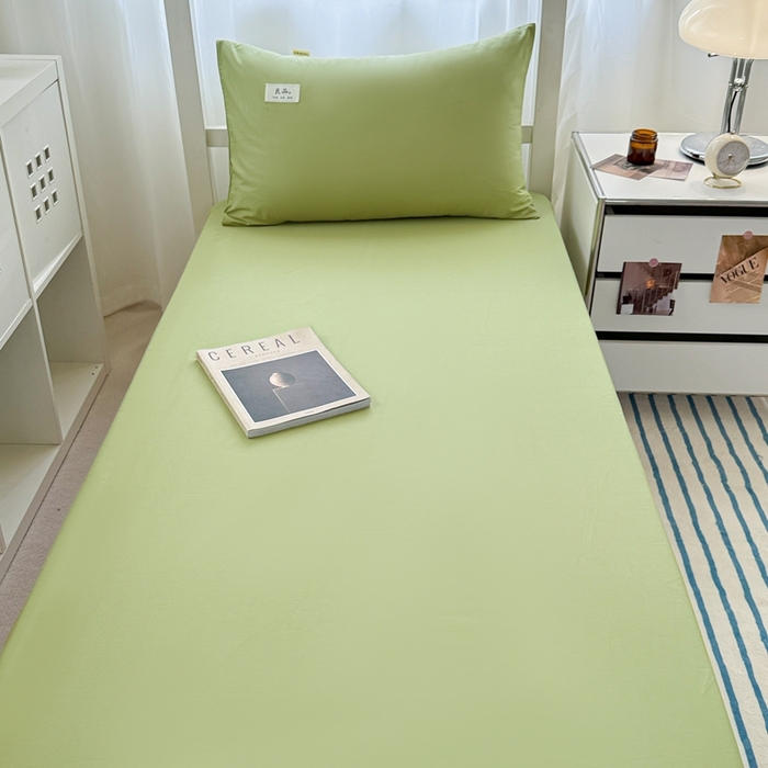 91家纺网 家纺一手货源 找家纺 眠博士 2025新款A类40支13372全棉纯棉纯色学生床三件套 浅绿