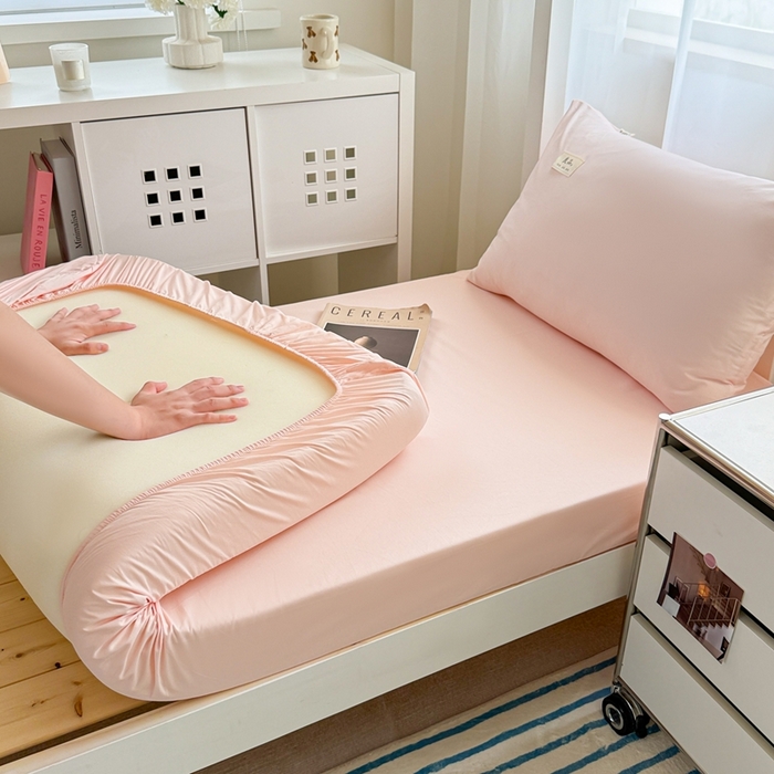 91家纺网 家纺一手货源 找家纺 眠博士 2025新款A类40支13372全棉纯棉纯色学生床三件套 浅粉