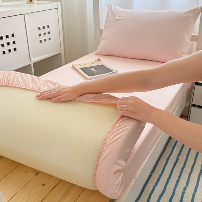 91家纺网 家纺一手货源 找家纺 眠博士 2025新款A类40支13372全棉纯棉纯色学生床三件套 浅粉