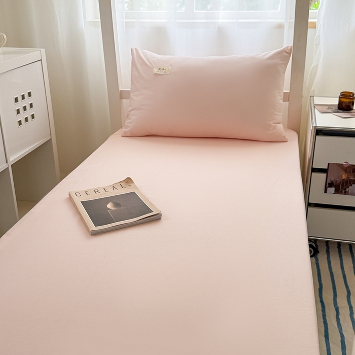91家纺网 家纺一手货源 找家纺 眠博士 2025新款A类40支13372全棉纯棉纯色学生床三件套 浅粉