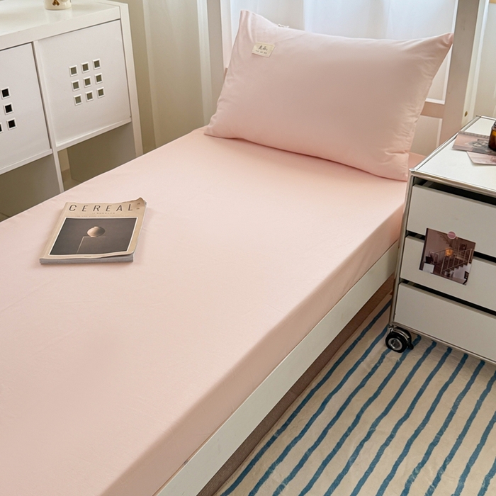 91家纺网 家纺一手货源 找家纺 眠博士 2025新款A类40支13372全棉纯棉纯色学生床三件套 浅粉