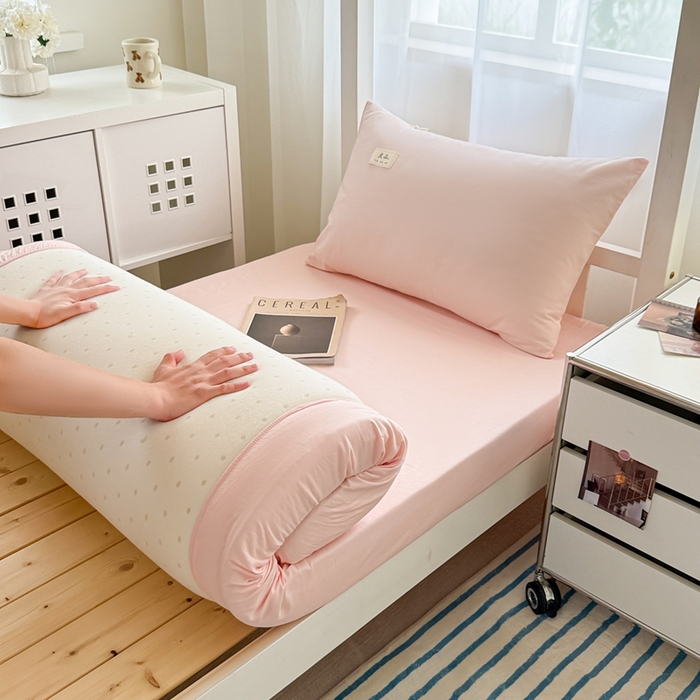 91家纺网 家纺一手货源 找家纺 眠博士 2025新款A类40支13372全棉纯棉纯色学生床三件套 浅粉