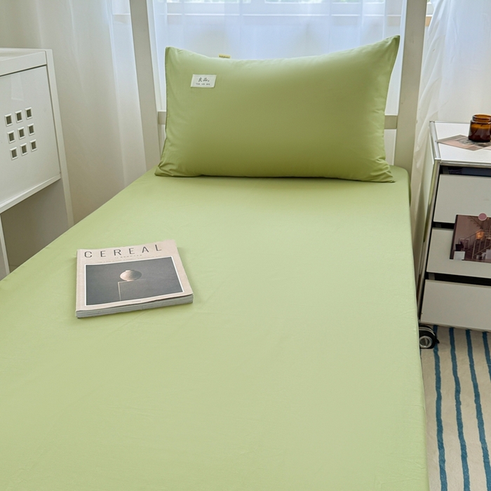 91家纺网 家纺一手货源 找家纺 眠博士 2025新款A类40支13372全棉纯棉纯色学生床三件套 浅绿