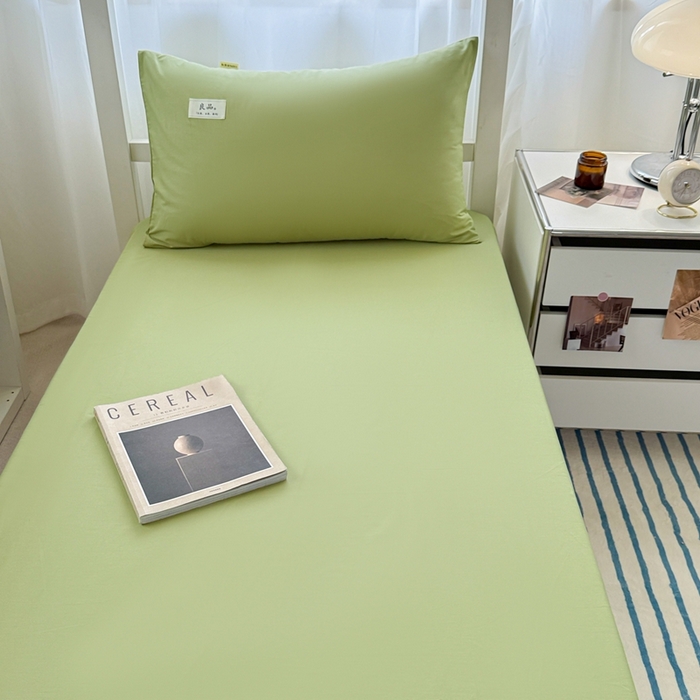 91家纺网 家纺一手货源 找家纺 眠博士 2025新款A类40支13372全棉纯棉纯色学生床三件套 浅绿