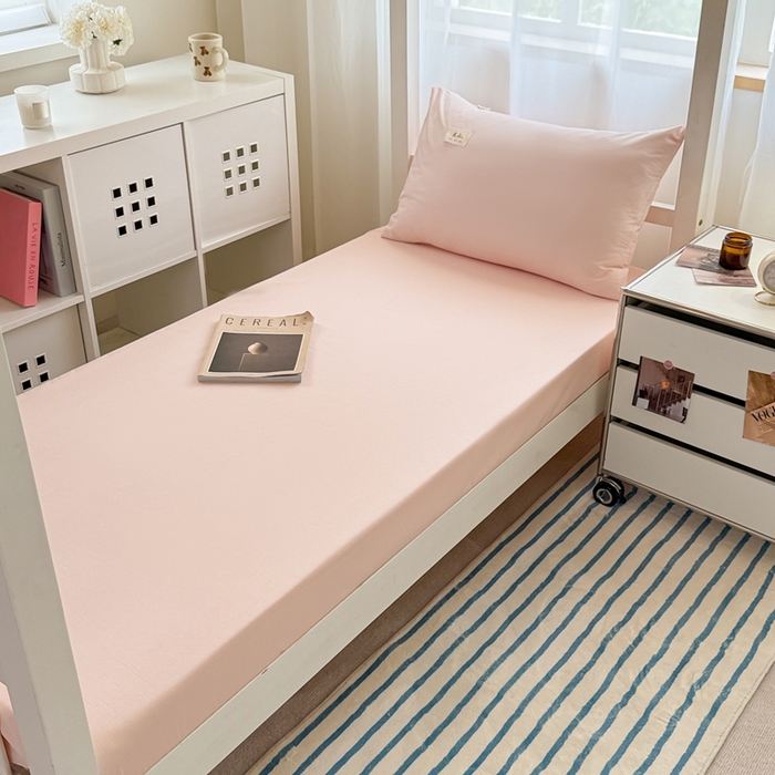 91家纺网 家纺一手货源 找家纺 眠博士 2025新款A类40支13372全棉纯棉纯色学生床三件套 浅粉