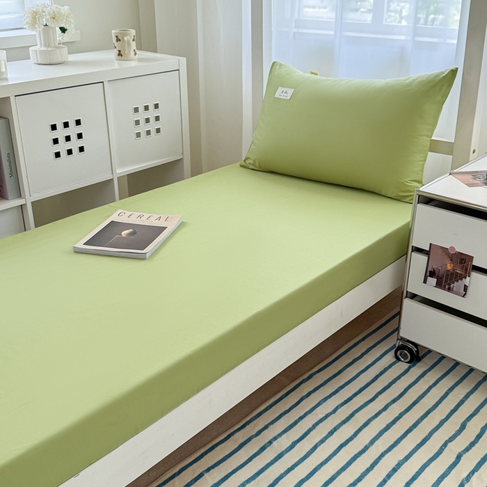 91家纺网 家纺一手货源 找家纺 眠博士 2025新款A类40支13372全棉纯棉纯色学生床三件套 浅绿