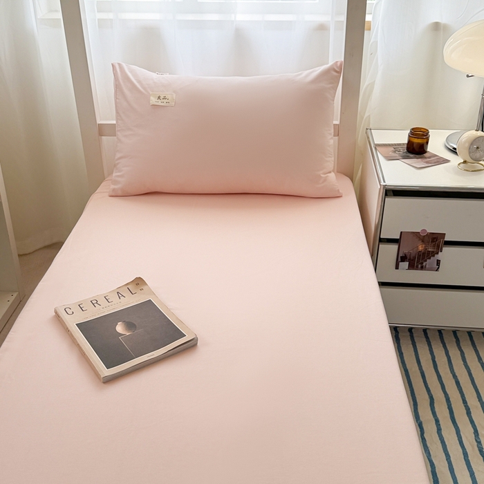 91家纺网 家纺一手货源 找家纺 眠博士 2025新款A类40支13372全棉纯棉纯色学生床三件套 浅粉