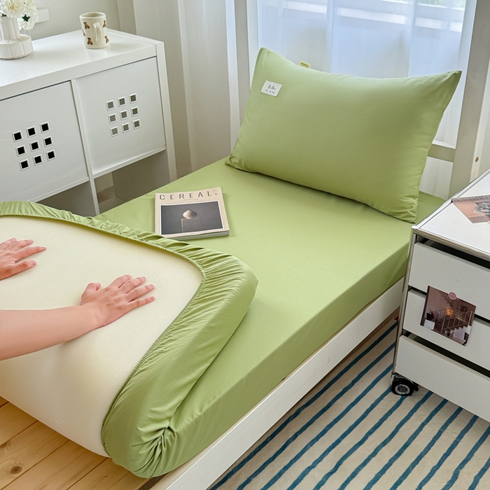 91家纺网 家纺一手货源 找家纺 眠博士 2025新款A类40支13372全棉纯棉纯色学生床三件套 浅绿