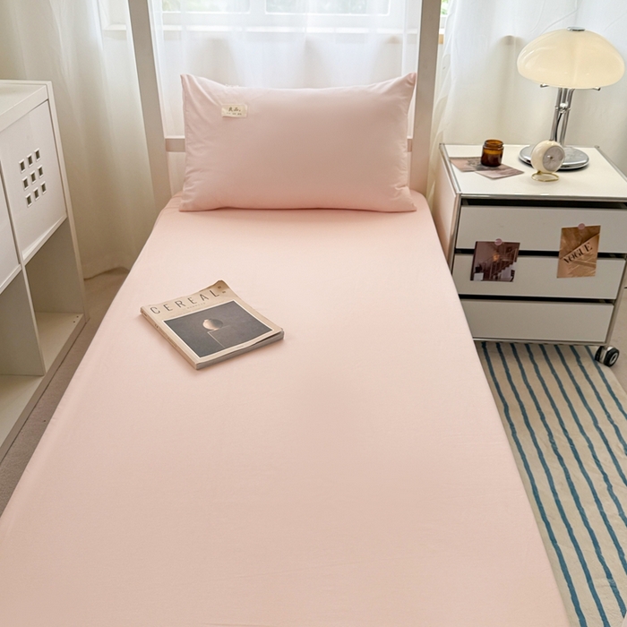 91家纺网 家纺一手货源 找家纺 眠博士 2025新款A类40支13372全棉纯棉纯色学生床三件套 浅粉